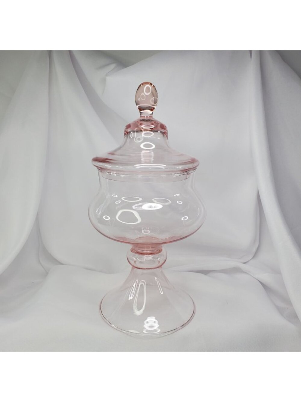 Princess House Pink Glass Apothecary Jar Circus Lid 10.5" Pedestal Candy Dish - Picture 2 of 10